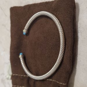 David Yurman Silver Cable Cuff Bracelet with Turquoise Tips